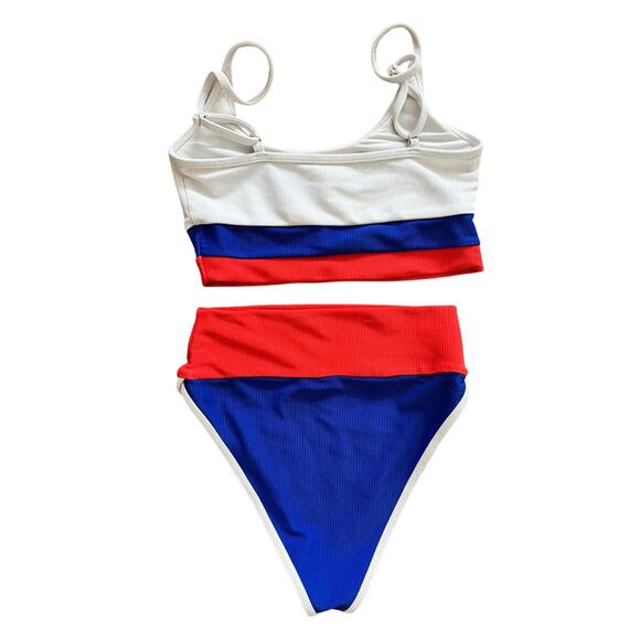 Beach Riot Swimsuit Bikini Beach Swim Surf S M Blocked Rib Red Blue White - Picture 5 of 7